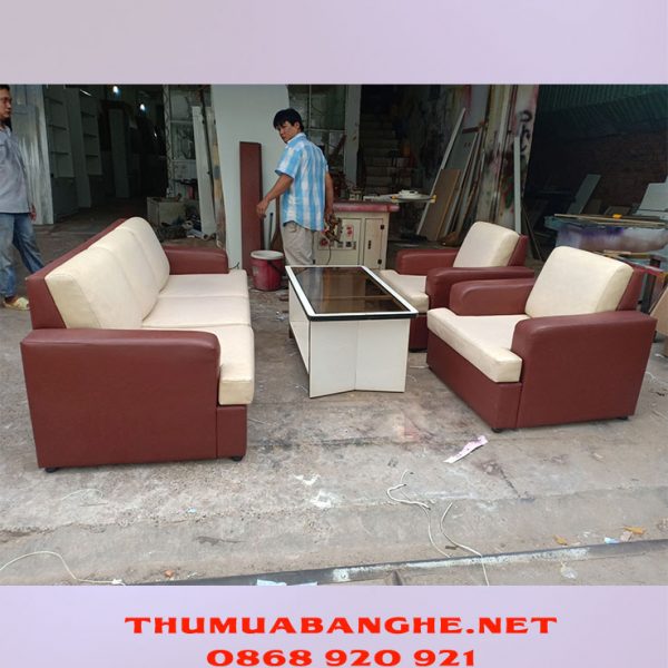 Thanh Lý Sofa Bọc Da Tồn Kho Màu Kem Nâu -1