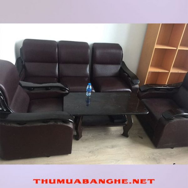 Bộ Bàn Ghế Sofa Cũ Bọc Da Tay Vịn Đen -1