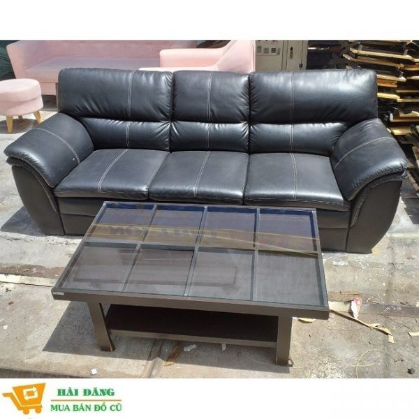 Thanh Lý Bộ Sofa Bọc Da Cũ Màu Đen 4