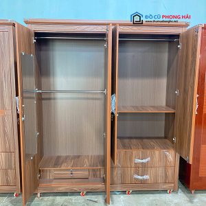 Thanh Lý Tủ Quần Áo Tồn Kho Nâu Gỗ 4 Cánh 1M8 Giá Rẻ 5