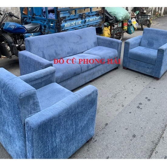 Bộ sofa bọc vải nhung màu xanh cũ 1m9 x cao 85cm giá rẻ 1