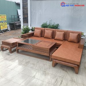 Thanh Lý Bộ Salon Chữ L Gỗ Lau Hương Tồn Kho Giá Tốt 5