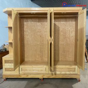 Thanh Lý Tủ Quần Áo Gỗ Sồi 4 Cánh Liền Kệ 2M4 Tồn Kho 5