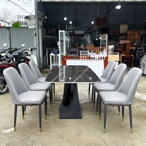 Bộ Bàn Ăn 1m6 Mặt Đá Chân Sắt Chữ X Mới 99%