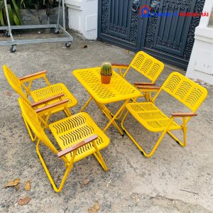 Thanh Lý Bộ Bàn Ghế Cafe Camping Sắt Tay Gỗ Tồn Kho Giá Tốt (2 Màu) 9