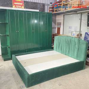 Giường Vải Nhung Phủ Bì 1M9 Xanh Ngọc Cũ Giá Rẻ 6