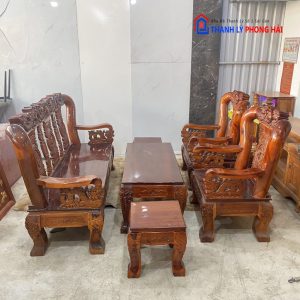 Thanh Lý Bộ Salon Gỗ Tràm Hình Rồng Tay 12 Cũ Giá Rẻ (Nhiều Mẫu) 5
