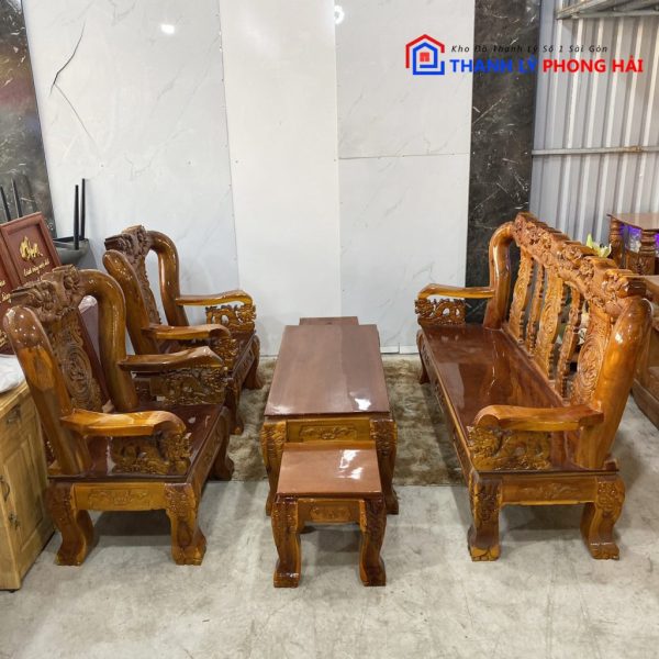 Thanh Lý Bộ Salon Gỗ Tràm Hình Rồng Tay 12 Cũ Giá Rẻ (Nhiều Mẫu) 6