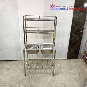Thanh Lý Bồn Rửa Chén Inox 2 Hộc Có Kệ 4