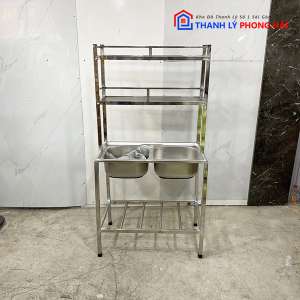 Thanh Lý Bồn Rửa Chén Inox 2 Hộc Có Kệ 5