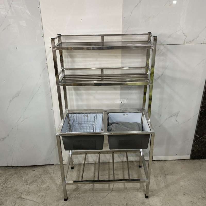 Thanh Lý Bồn Rửa Chén Inox 304 2 Học Vuông Có Kệ