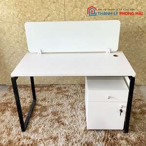 Bàn Làm Việc Gỗ 1M2X60 Có Vách Ngăn Trắng Cũ 1 Bàn Làm Việc Gỗ 1M2X60 Có Vách Ngăn Trắng Cũ 5