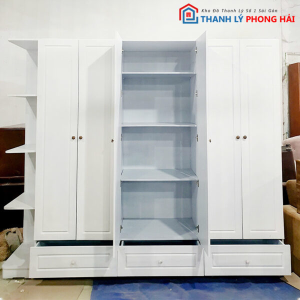 Tủ Quần Áo Gỗ 2m25 6 Cánh Xanh Cũ 4