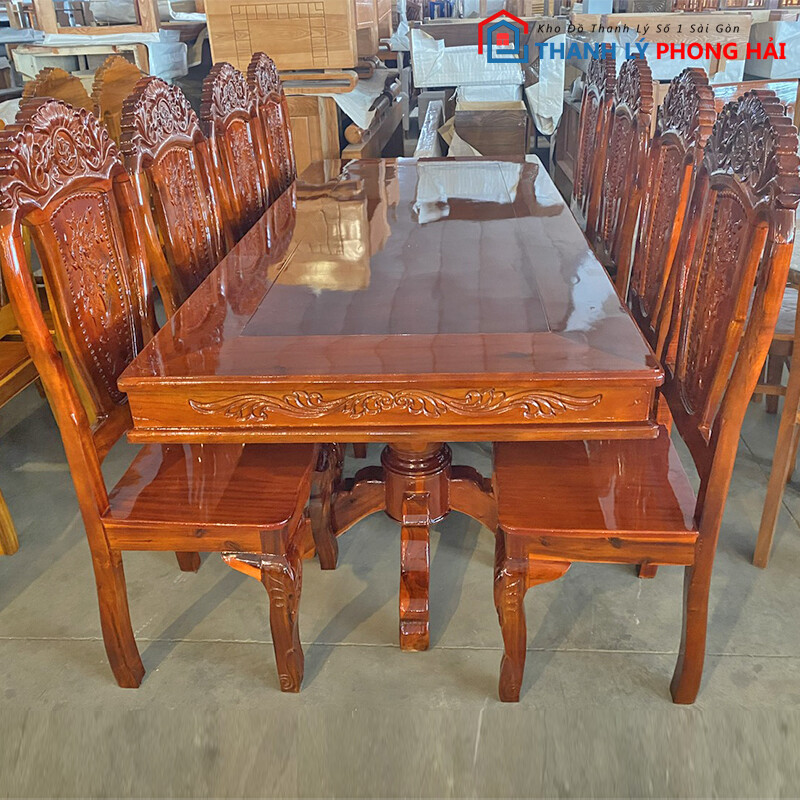 Thanh Lý Bộ Bàn Ăn Gỗ Tràm 8 Ghế Mới 99% (2 Màu) bo-ban-an-phong-hai-1 Thanh Lý Bộ Bàn Ăn Gỗ Tràm 8 Ghế Mới 99% (2 Màu)