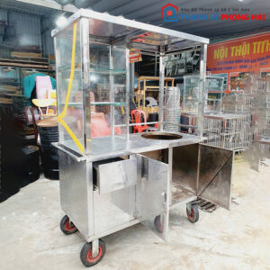 Xe Đẩy Inox Bán Hàng Cũ Có Tủ Kính 1 Xe Đẩy Inox Bán Hàng Cũ Có Tủ Kính 3