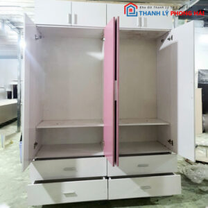 Tủ Quần Áo Gỗ 4 Cánh Hồng Trắng Cũ Giá Rẻ 3