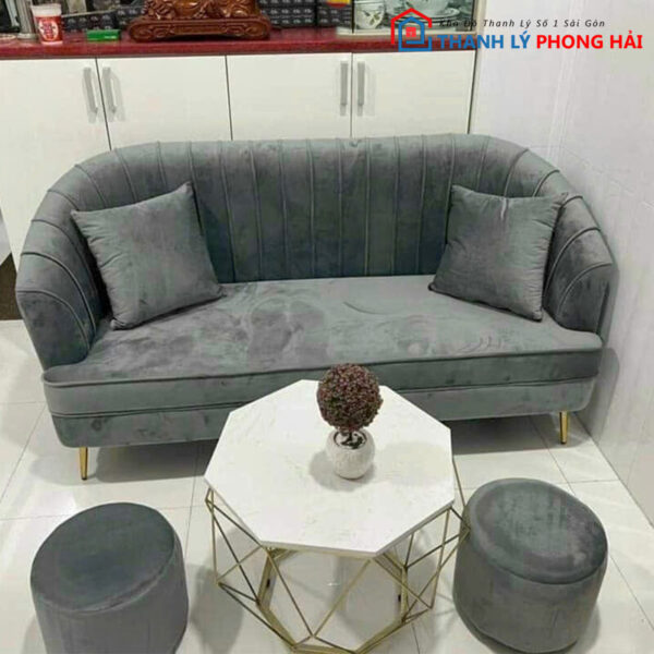 Bộ Sofa Bọc Nhung Xám Sang Trọng Mới 99% 3