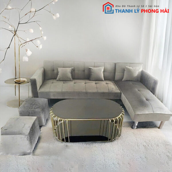 Bộ Sofa Góc Nệm Nhung Xám Sang Trọng Mới 99% 3