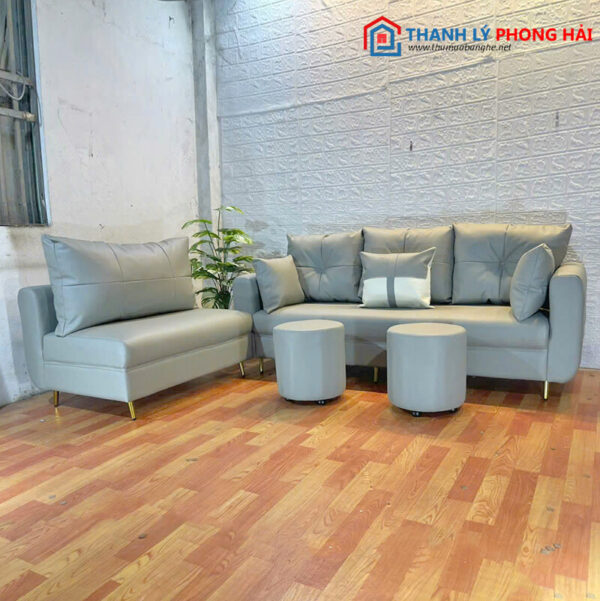 Thanh Lý Bộ Sofa Bọc Da Xám Sang Trọng Mới 99% 3