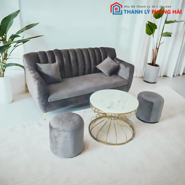 Thanh Lý Bộ Sofa Nhung Xám Hiện Đại Mới 99% 3