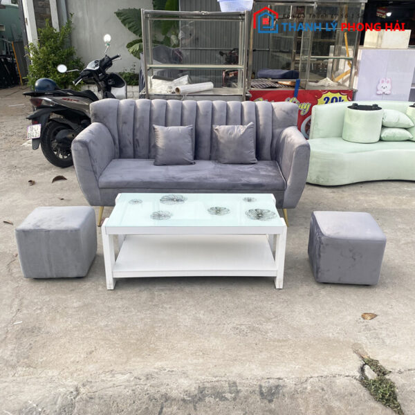 Thanh Lý Bộ Sofa Nhung Xám Hiện Đại Mới 99% (2 màu) 2