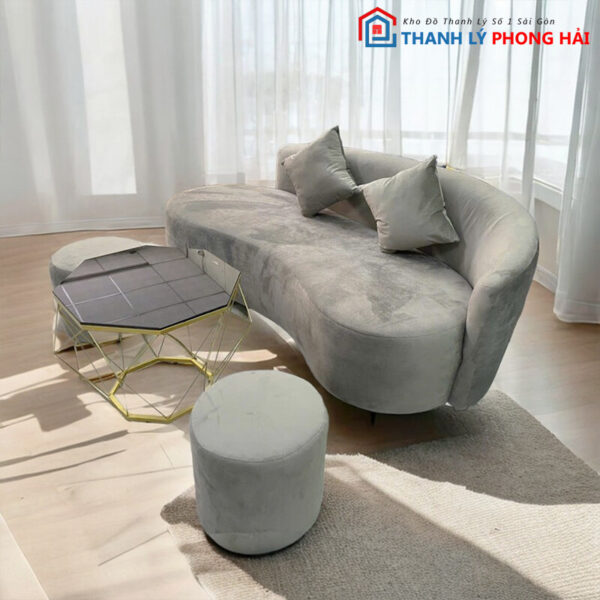 Thanh Lý Bộ Sofa Cong Bọc Nhung Xám Mới 99% 3