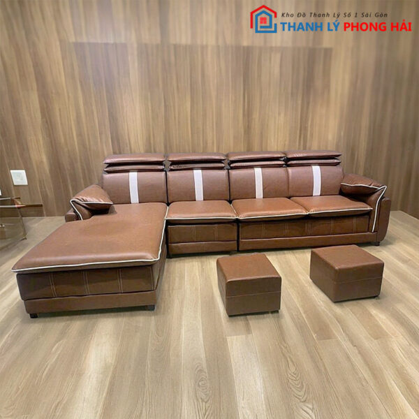 Thanh Lý Bộ Sofa Góc L Bọc Da Nâu Đẹp Mới 99% 3