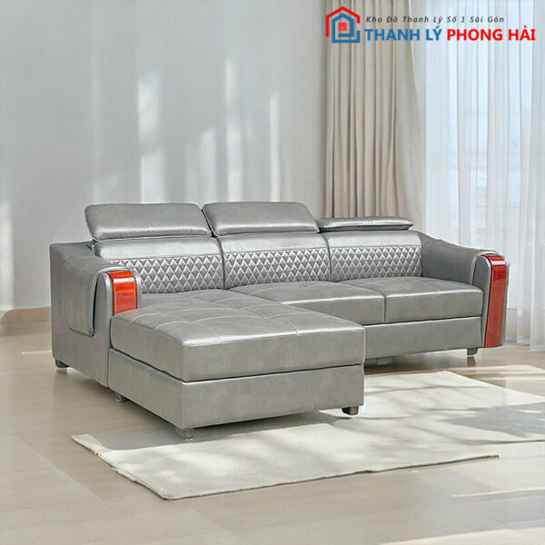 Thanh Lý Ghế Sofa Góc Da Xám Hiện Đại Mới 99% 3