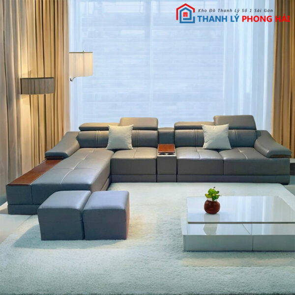 Bộ Sofa Góc Bọc Da Xám Hiện Đại Mới 99% 3