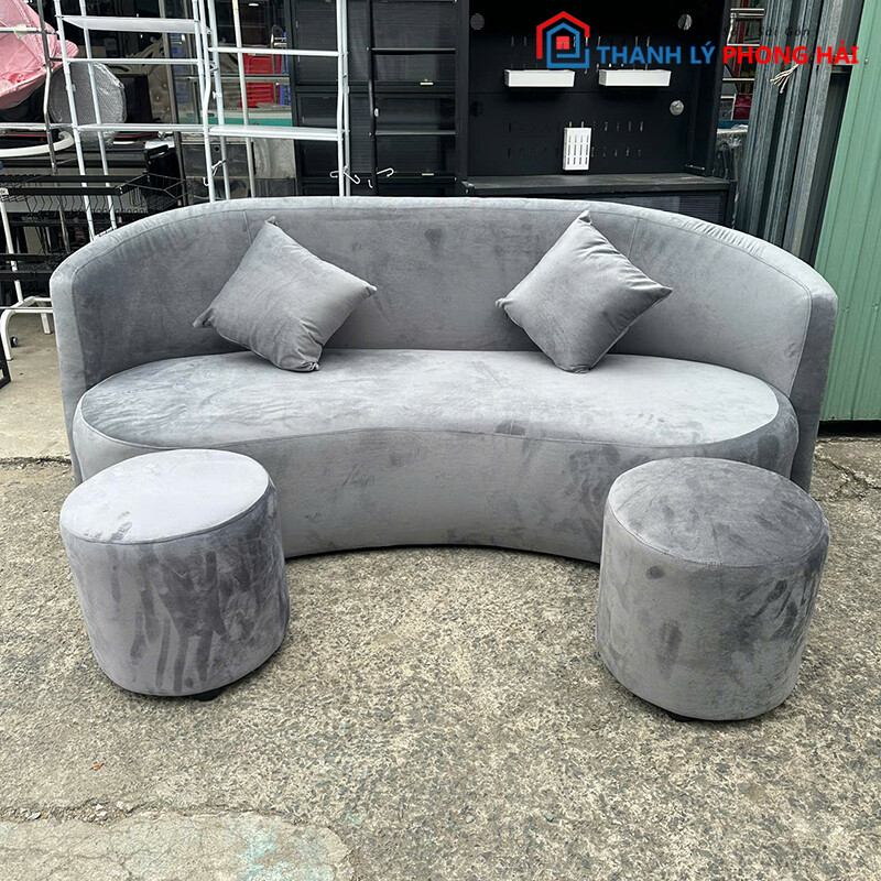 sofa-thanh-ly-9 Thanh Lý Bộ Sofa Cong Bọc Nhung Xám Mới 99%  