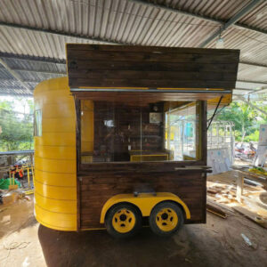 Mẫu kiot bán cafe di động tông vàng