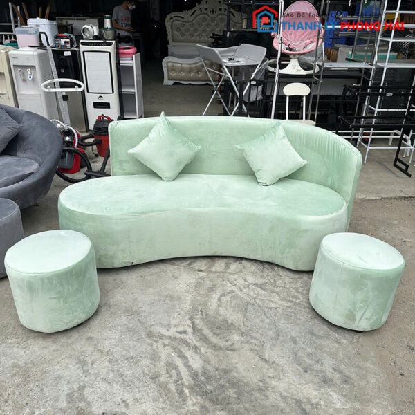 Thanh Lý Bộ Sofa Hạt Đậu Nhung Xanh Lá Mới 99% 1