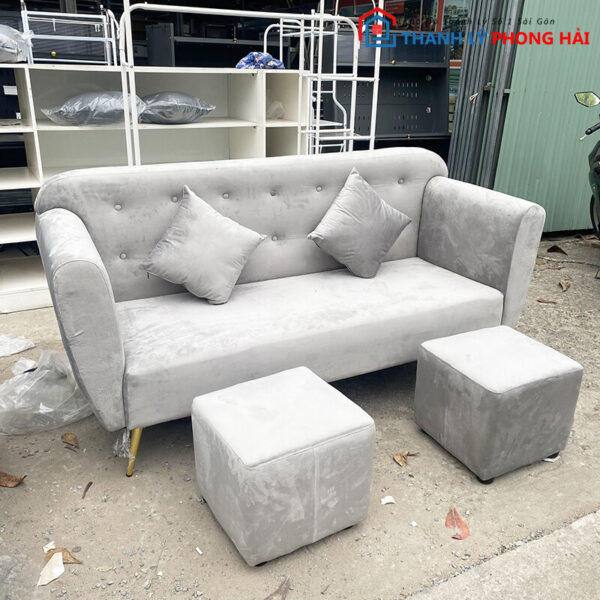 Thanh Lý Bộ Sofa Nhung Xám Kiểu Đơn Giản Mới 99% 2