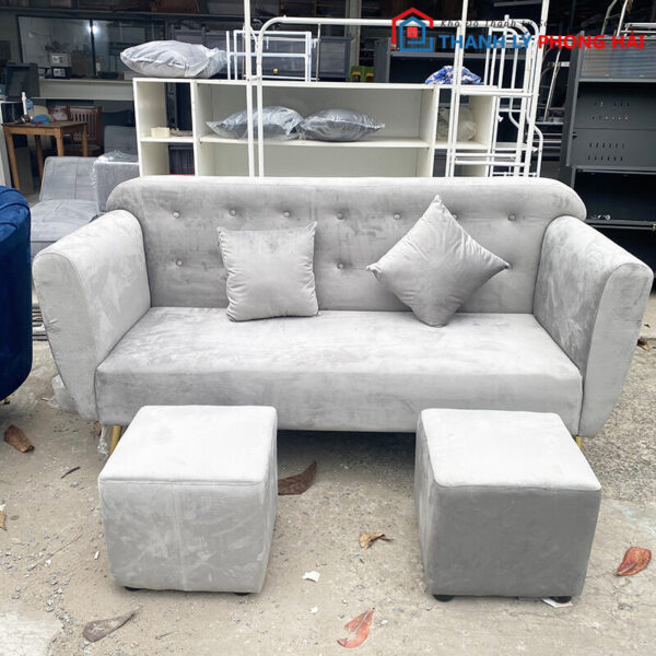 Thanh Lý Bộ Sofa Nhung Xám Kiểu Đơn Giản Mới 99% 1