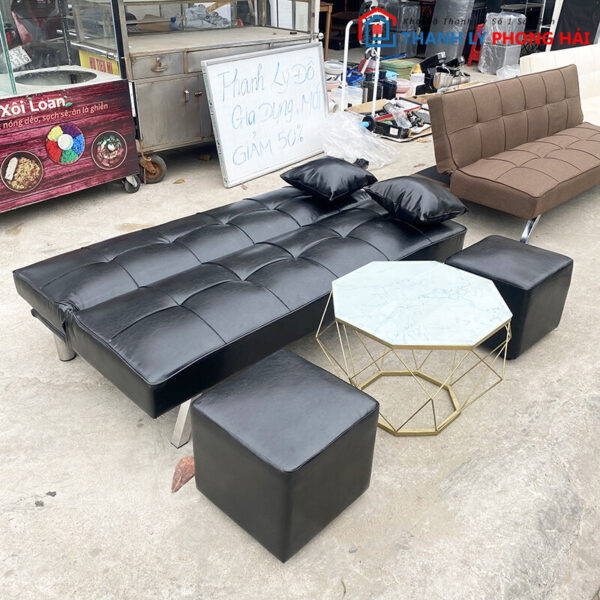 Bộ Sofa Bed Bọc Simili Đen Mới 99% 3