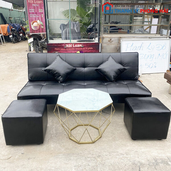 Bộ Sofa Bed Bọc Simili Đen Mới 99% 1