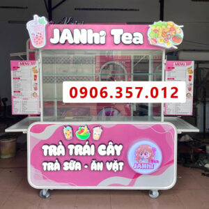 Xe đẩy bán trà sữa đẹp màu hồng