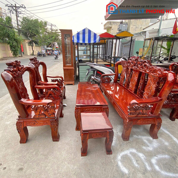 Bộ Salon Gỗ Tay 10 Chạm Rồng Cao Cấp Mới 99% 2