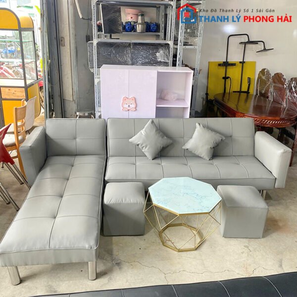 Bộ Sofa Bed Xám Góc L Hiện Đại Mới 99% 1