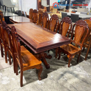 Bộ Bàn Ăn Gỗ Căm Xe 8 Ghế Cũ Dài 1m95