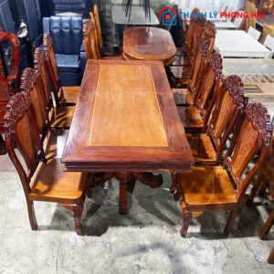 Bộ Bàn Ăn Gỗ Căm Xe 8 Ghế Cũ Dài 1m95