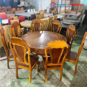 Bộ Bàn Ăn Tròn Gỗ Đỏ 1m36 Ghế Gỗ Tràm Cũ