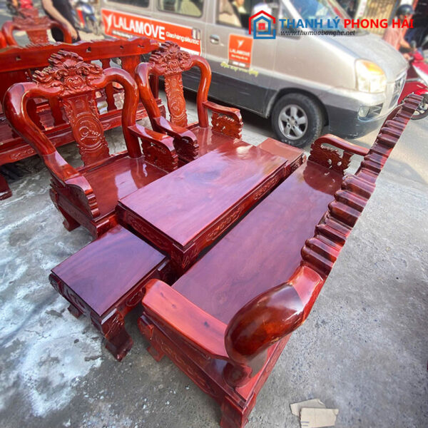 Bộ Salon Gỗ Tràm Tay 10 Cũ Chạm Phúc Lộc Thọ