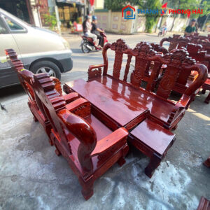 Bộ Salon Gỗ Tràm Tay 10 Cũ Chạm Phúc Lộc Thọ