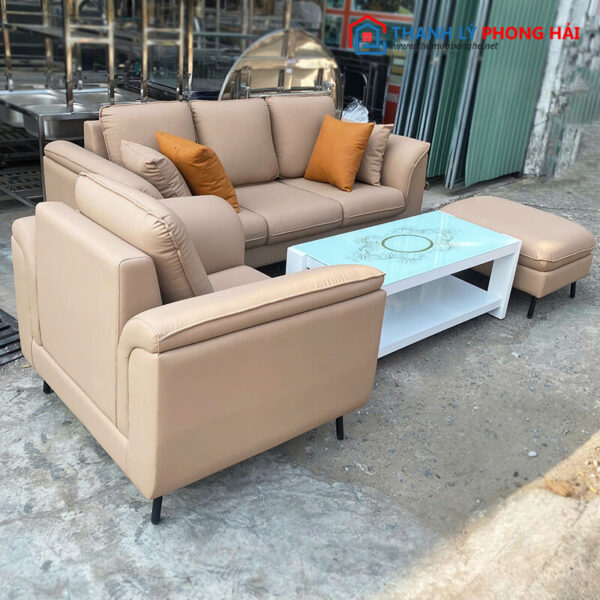 Thanh Lý Bộ Sofa Da Màu Nude Mới 99%