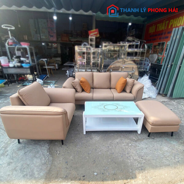 Thanh Lý Bộ Sofa Da Màu Nude Mới 99%