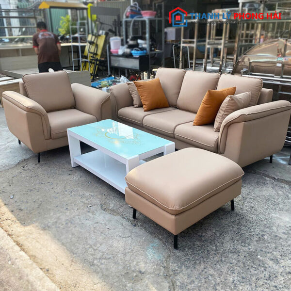 Thanh Lý Bộ Sofa Da Màu Nude Mới 99%