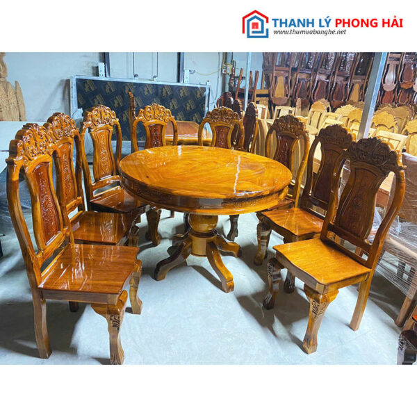 Thanh Lý Bàn Ăn Tròn Gỗ Tràm Kèm 8 Ghế Mới 99%