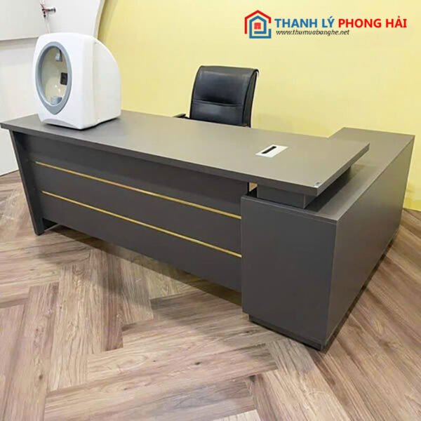 Thanh Lý Bàn Giám Đốc Chữ L Gỗ MDF Viền Vàng Mới 99%