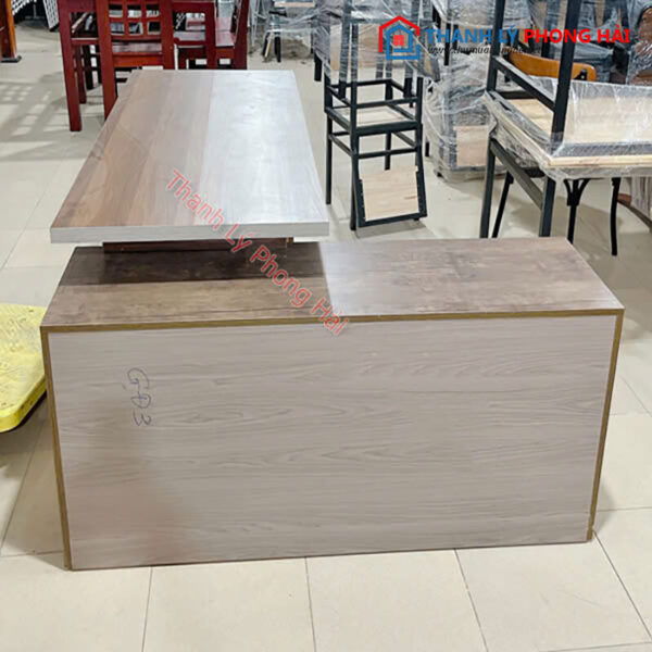 Thanh Lý Bàn Giám Đốc Gỗ Chữ L Màu Nâu Xám Mới 99%
